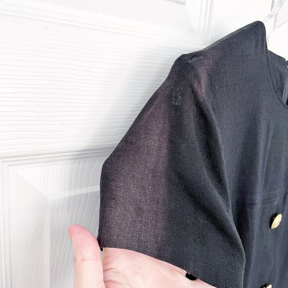 New Classics Vintage Black Linen Blend Button Front Sheath Dress - Picture 3 of 8